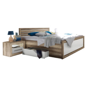 BEDSET 180 cm x 200 cm, houtmateriaal wit, eikenkleur