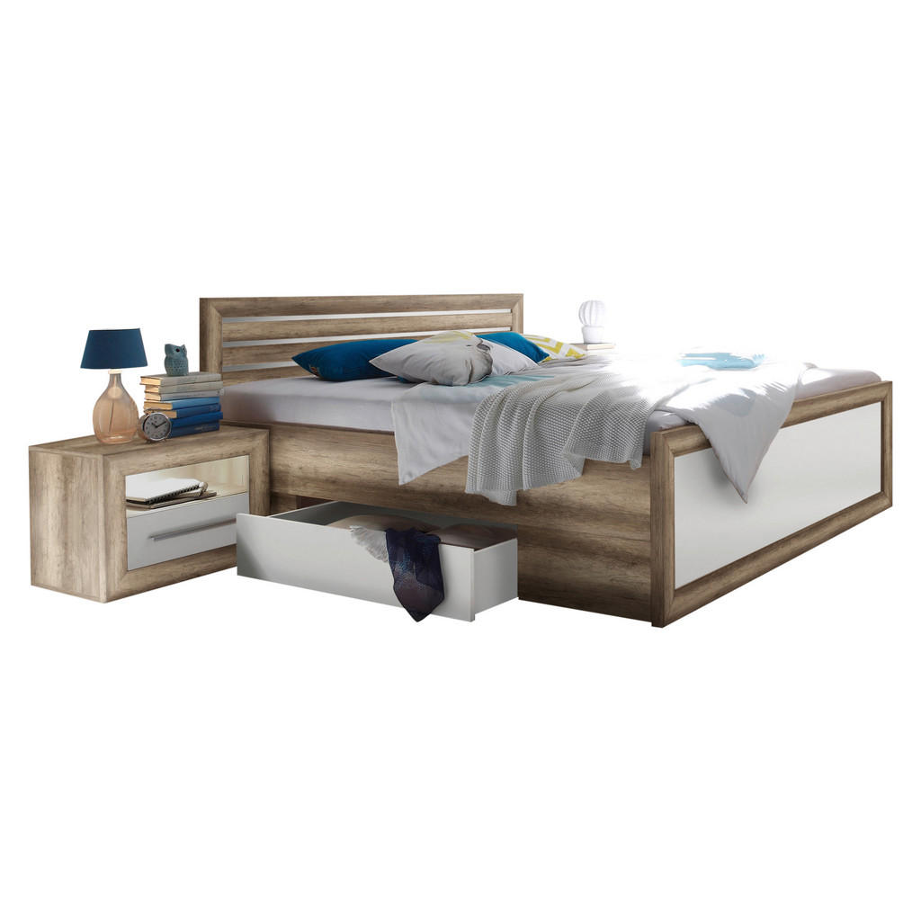 BEDSET 180 cm x 200 cm, houtmateriaal wit, eikenkleur