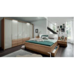 BEDDENSET 180 cm x 200 cm, hout, textiel, houtmateriaal eikenkleur, champagnekleur thumbnail 2