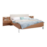 BEDDENSET 180 cm x 200 cm, hout, textiel, houtmateriaal eikenkleur, champagnekleur thumbnail 3