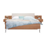 BEDDENSET 180 cm x 200 cm, hout, textiel, houtmateriaal eikenkleur, champagnekleur thumbnail 4