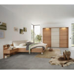 BEDDENSET 180 cm x 200 cm, hout, textiel, houtmateriaal eikenkleur, champagnekleur thumbnail 7