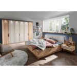 BEDDENSET 180 cm x 200 cm, hout, textiel, houten materiaal, champagnekleur, wit eiken thumbnail 2