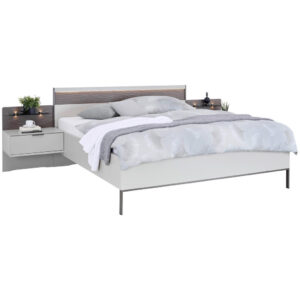 BEDDENSET 180 cm x 200 cm, leisteenkleurig houtmateriaal, lichtgrijs
