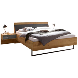 BEDSET 200 cm x 180 cm, hout, houtmateriaal, textiel, glas eikenwit, lavagrijs