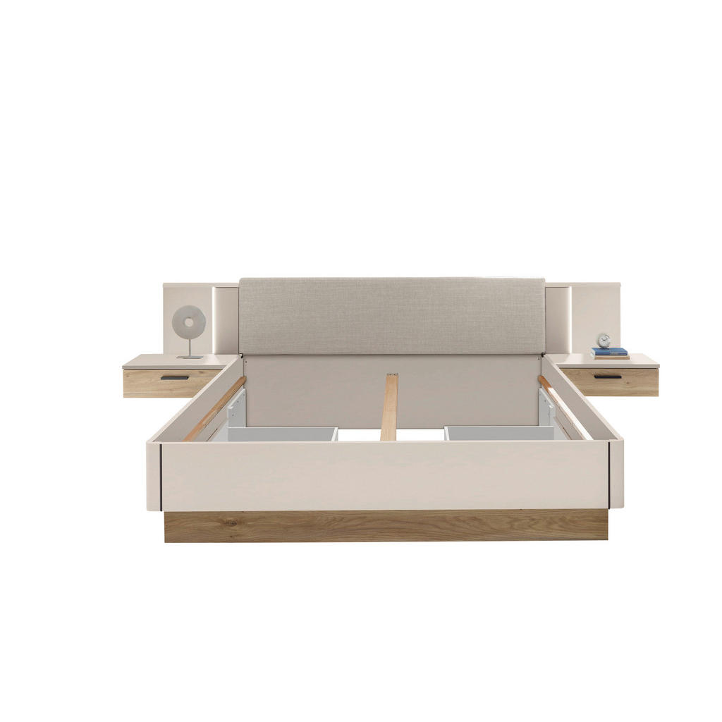 BEDSET 180 cm x 200 cm, houtmateriaal eikenkleur, kasjmier