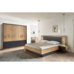 BEDSET 180 cm x 200 cm, textiel, houtmateriaal grijs, ambachtelijk eiken thumbnail 2