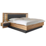 BEDDENSET 160 cm x 200 cm, textiel, houtmateriaal grijs, ambachtelijk eiken thumbnail 2