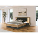 BEDDENSET 160 cm x 200 cm, textiel, houtmateriaal grijs, ambachtelijk eiken thumbnail 1