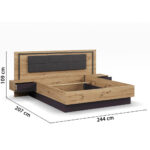 BEDDENSET 160 cm x 200 cm, textiel, houtmateriaal grijs, ambachtelijk eiken thumbnail 3