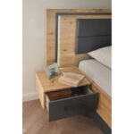 BEDDENSET 160 cm x 200 cm, textiel, houtmateriaal grijs, ambachtelijk eiken thumbnail 4