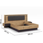 BEDSET 180 cm x 200 cm, textiel, houtmateriaal grijs, ambachtelijk eiken thumbnail 3