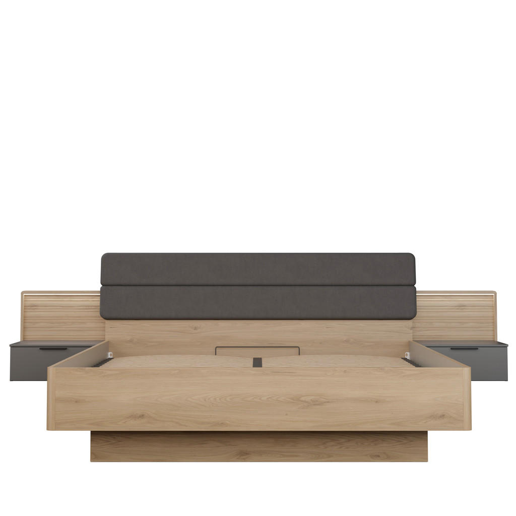 BEDSET x , metaal, kunststof, textiel, houtmateriaal grijs, eikenkleur