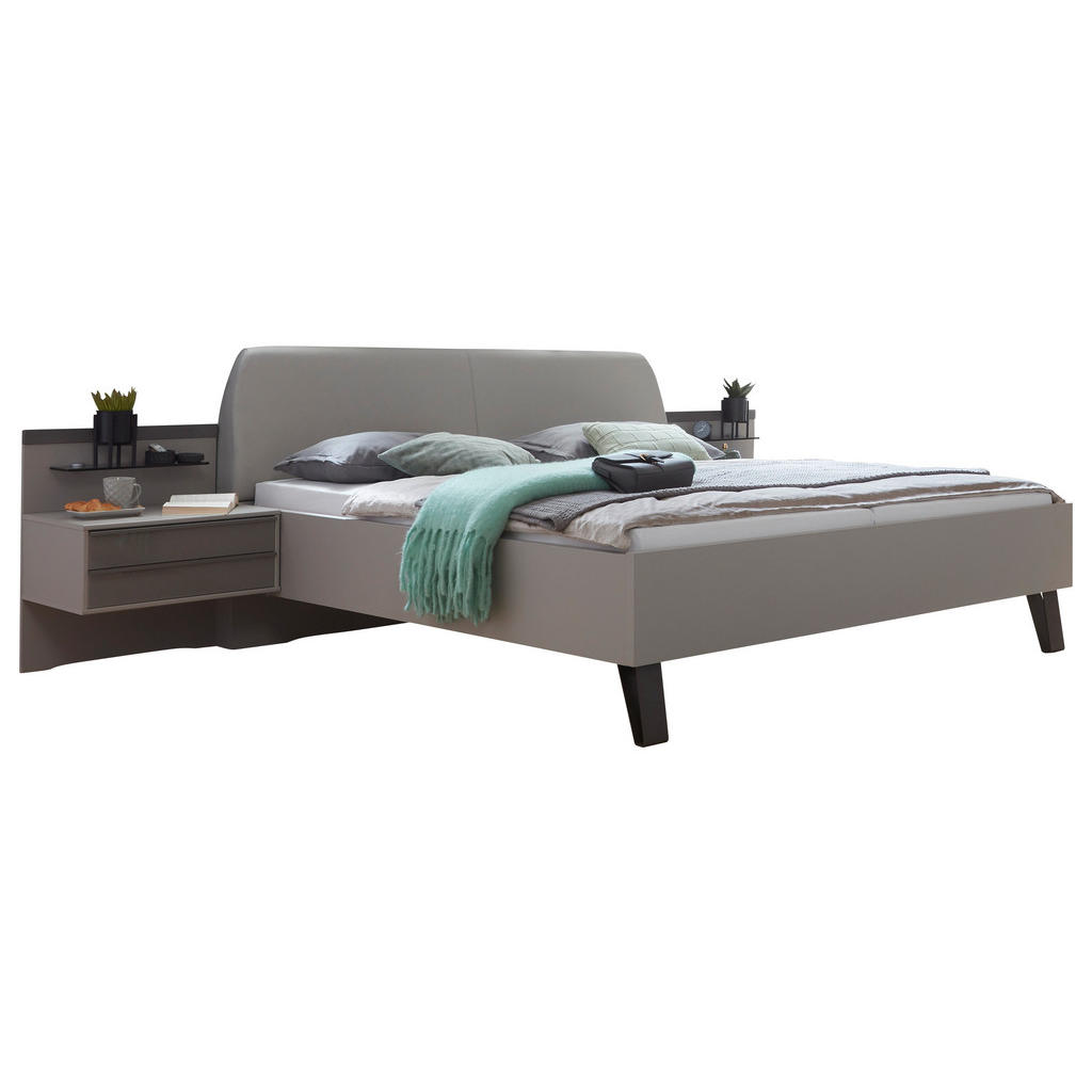 BEDSET 180 cm x 200 cm, glas, textiel, houtmateriaal bruin, grijs