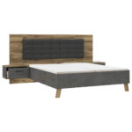 BEDSET 180 cm x 200 cm, metaal, kunststof, textiel, houtmateriaal antraciet, eiken, donkergrijs thumbnail 1