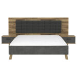 BEDSET 180 cm x 200 cm, metaal, kunststof, textiel, houtmateriaal antraciet, eiken, donkergrijs thumbnail 3