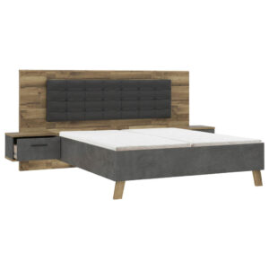BEDSET 180 cm x 200 cm, metaal, kunststof, textiel, houtmateriaal antraciet, eiken, donkergrijs