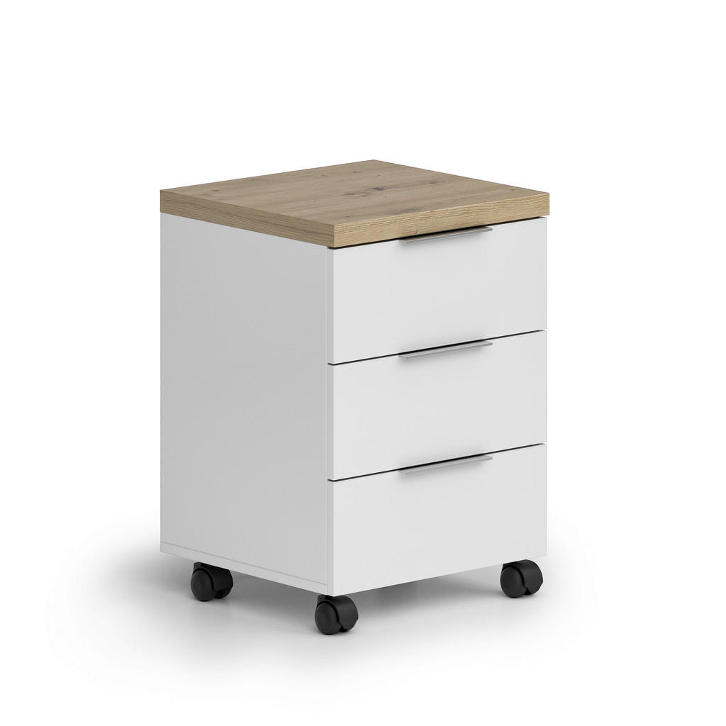 LADE OP WIELEN, eikenkleur, wit