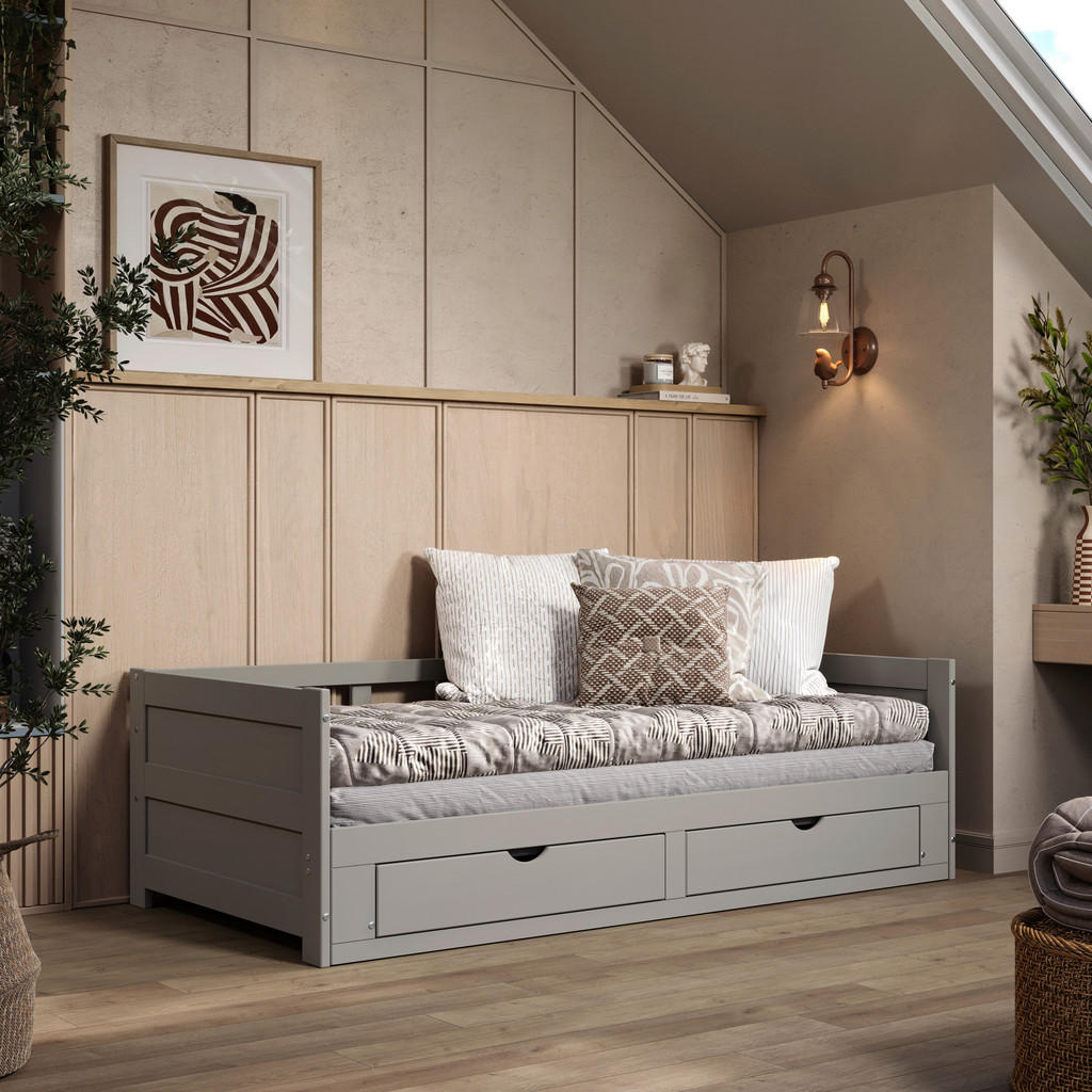 UITSCHUIFBAAR BED 90-180 cm x 200 cm, bruingrijs