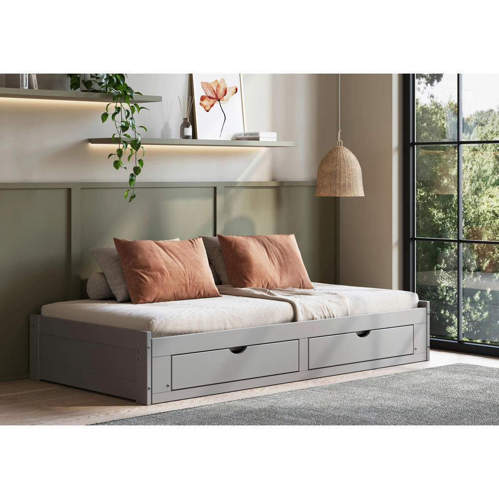 UITSCHUIFBAAR BED 90-180 cm x 200 cm, grijs