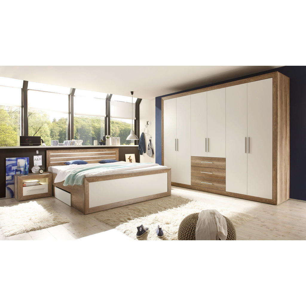 SLAAPKAMER, wit, eikenkleur