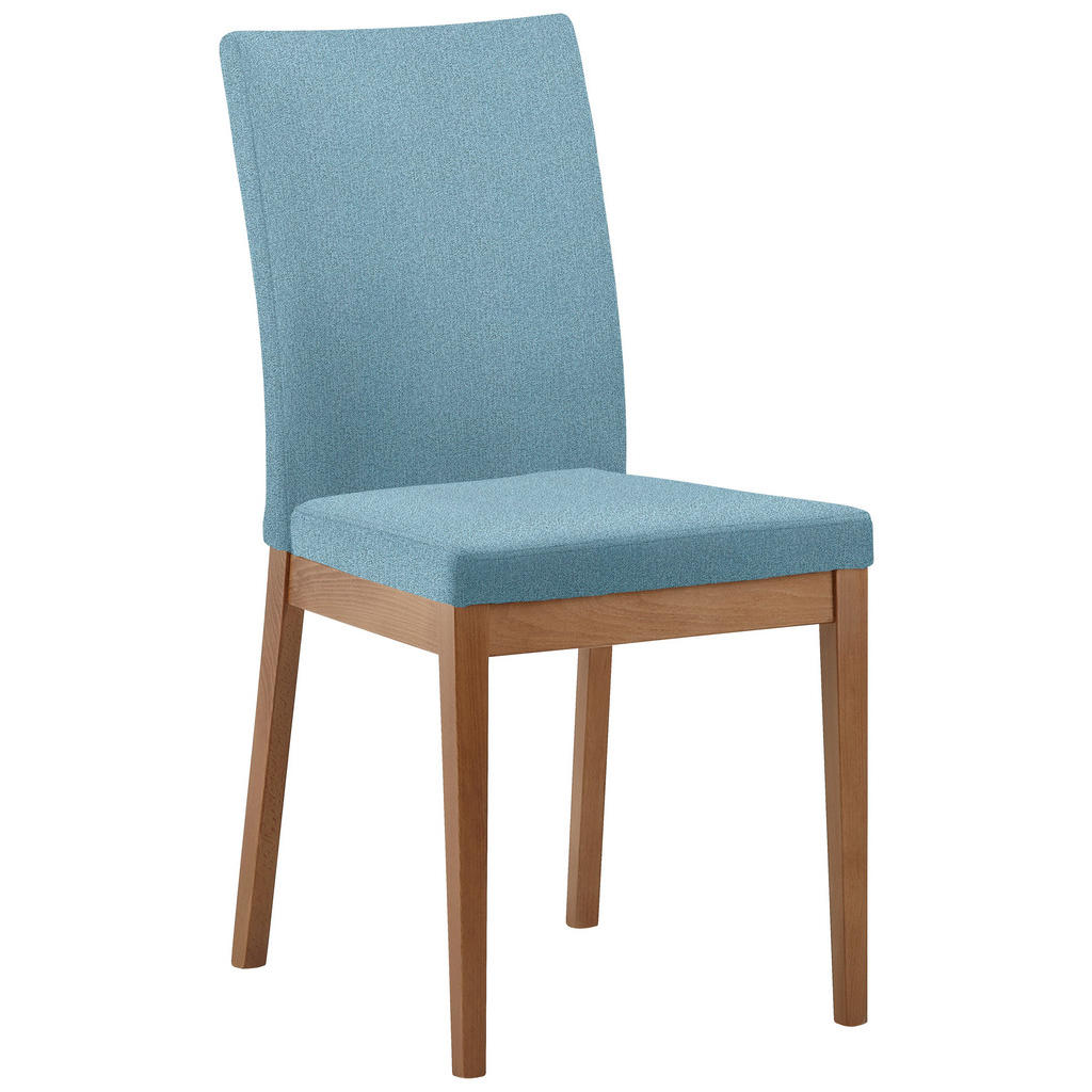 STOEL, hout, eikenkleur textiel, lichtblauw
