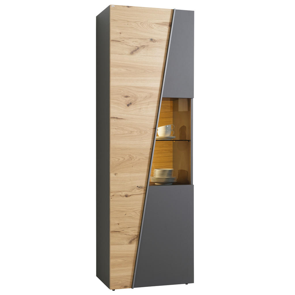 SHOWCASE, gefineerd, meerlaags paneel van massief hout (paneelpaneel) wild eiken, grafietkleur, wild eiken