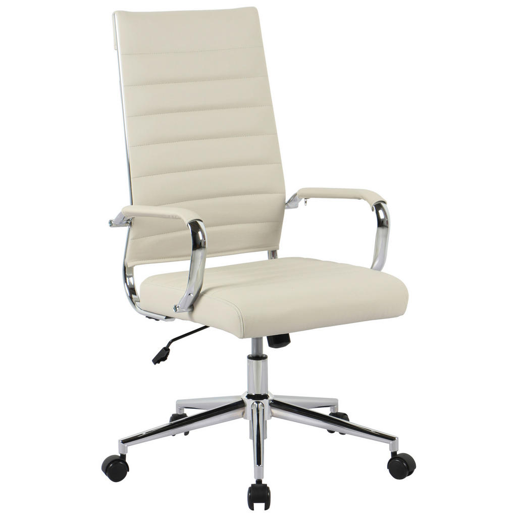 BUREAUSTOEL metaal, chroomkleurig leer, wit