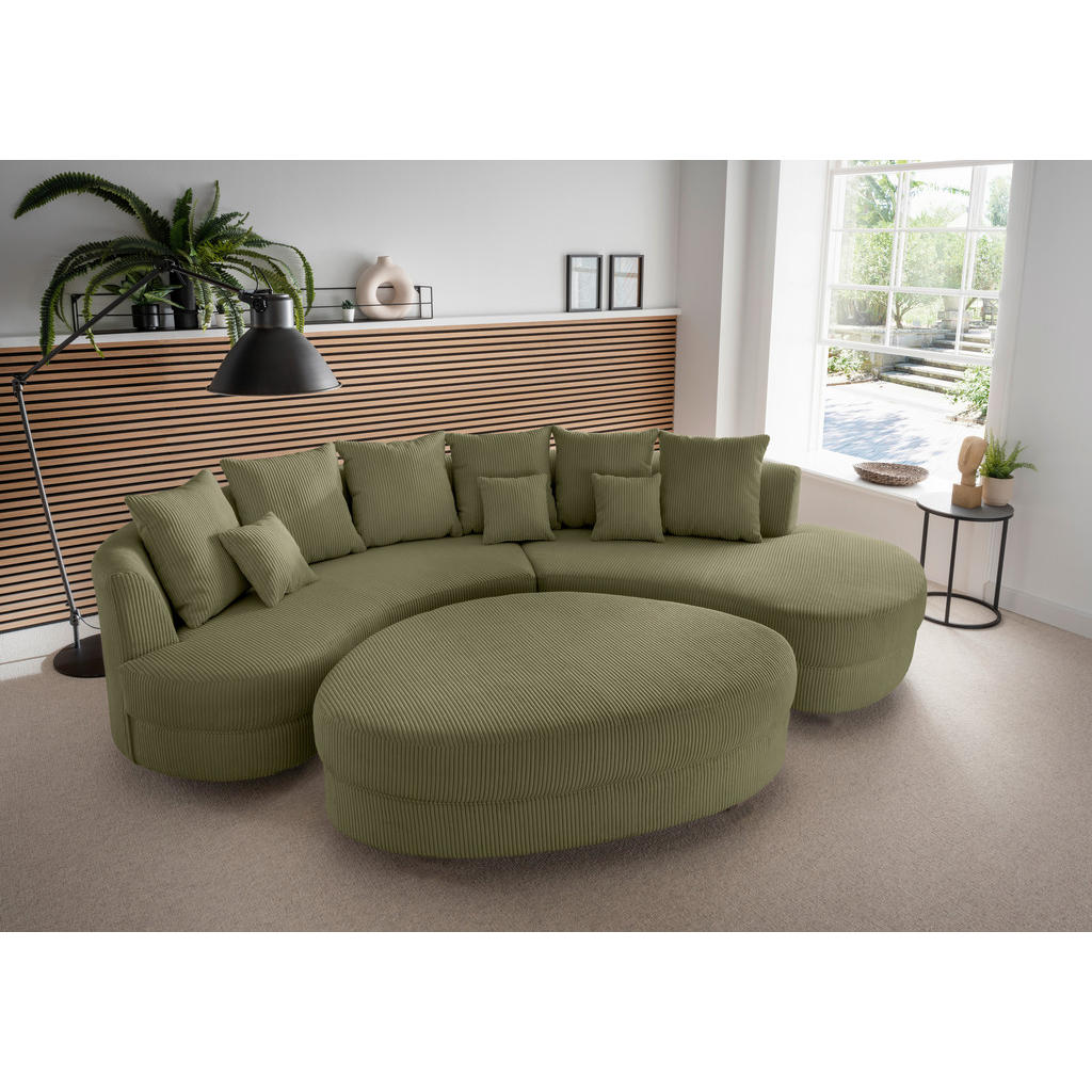 Woonlandschaft incl. Hocker, geribd จamet olijfgroen