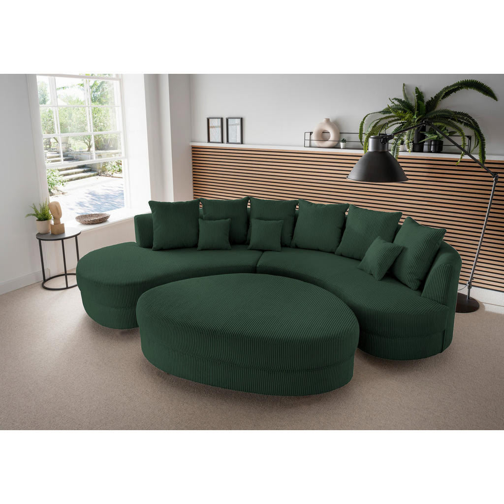 Woonlandschaft incl. Hocker, geribbeld ถamet donkergroen