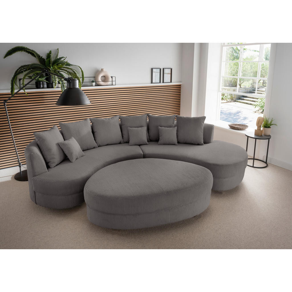 Woonlandschaft incl. Hocker, geribbeld ถametgrijs