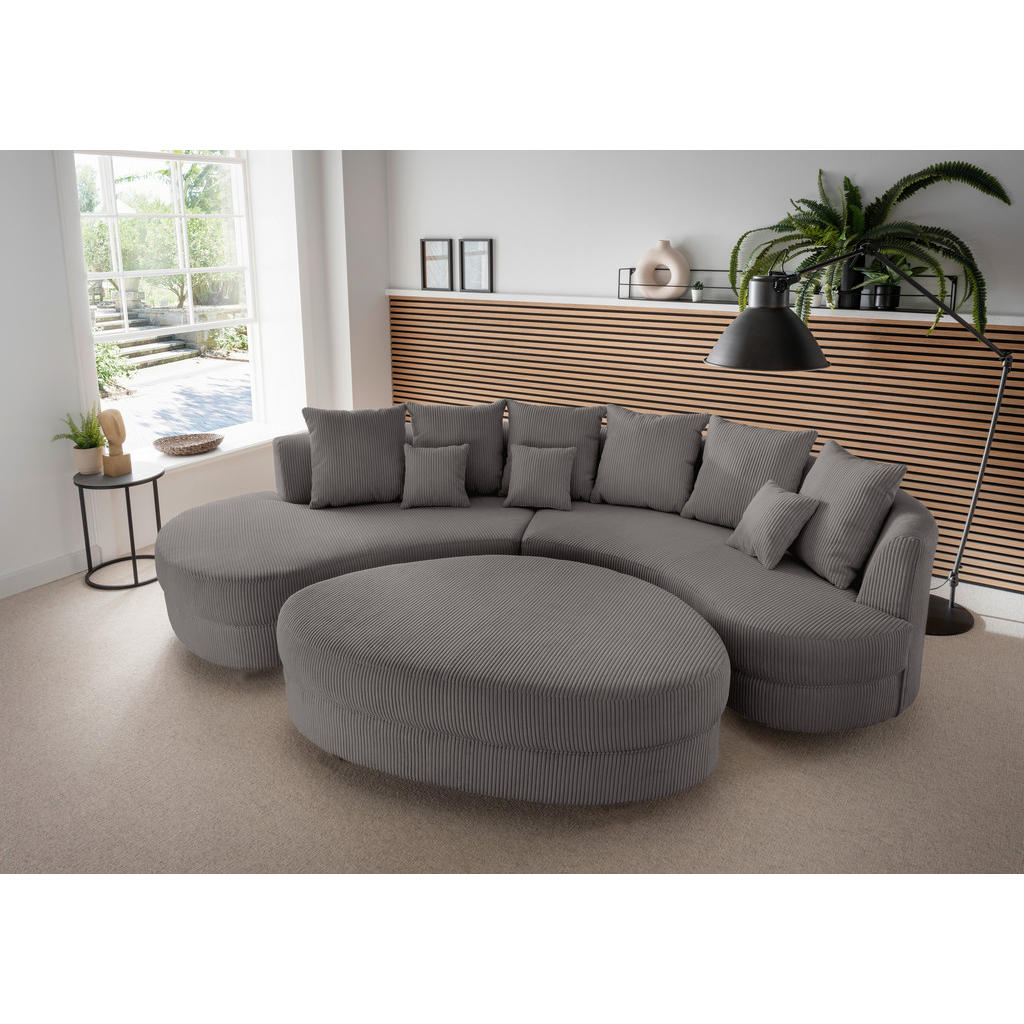 Woonlandschaft incl. Hocker, geribbeld ถametgrijs