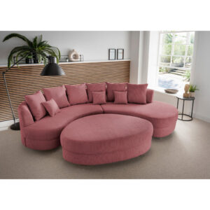 Woonlandschaft incl. Hocker, geribbeld koraalkleurig tapijt