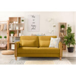 BANK MET BEDFUNCTIE, beukenkleuren, kariya houtkleuren, textiel thumbnail 2