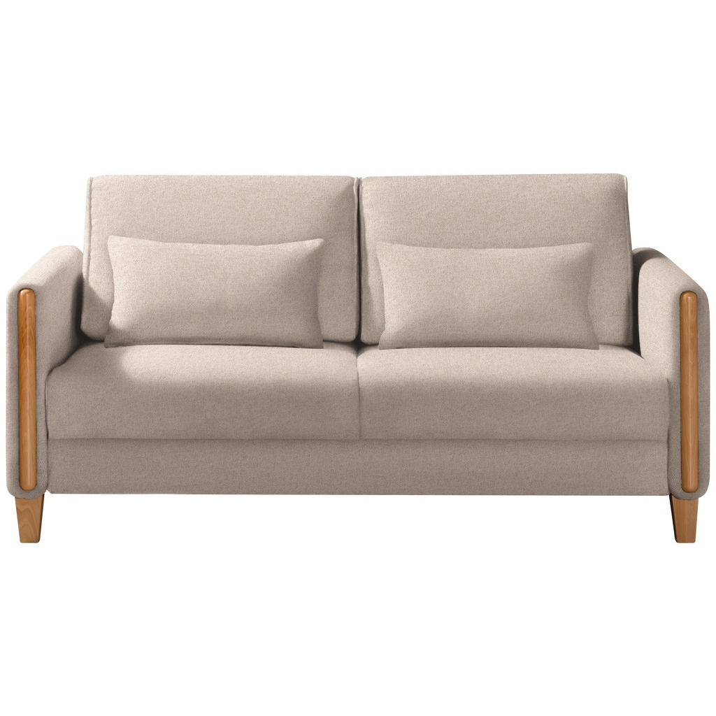 BANK MET BEDFUNCTIE, beukenkleur, wit hout, textiel