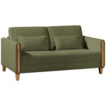 BANK MET BEDFUNCTIE, beukenkleur, olijfgroen hout, textiel thumbnail 6