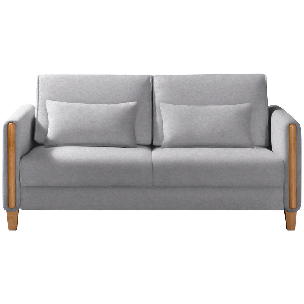 BANK MET BEDFUNCTIE, beukenkleur, lichtgrijs hout, textiel