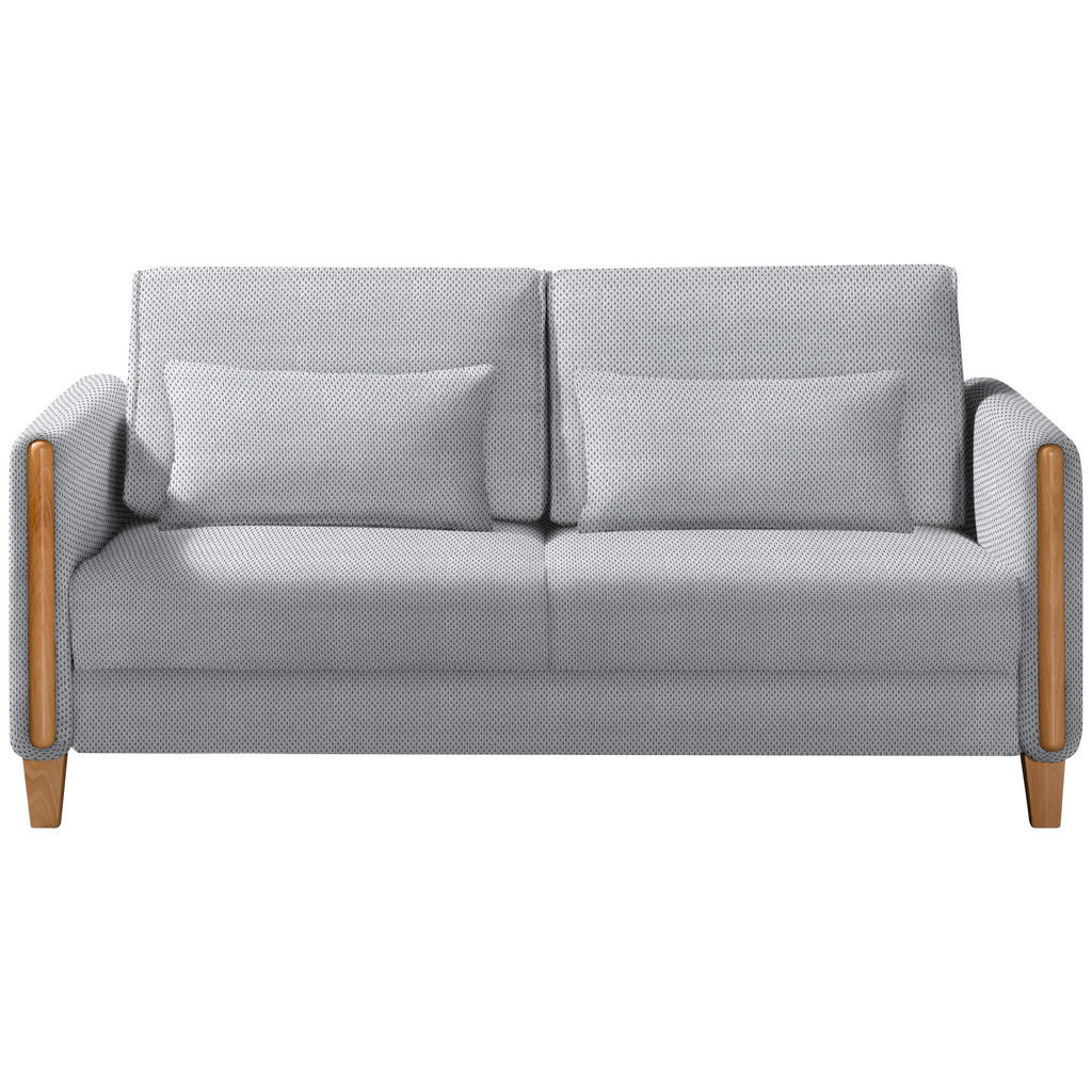 BANK MET BEDFUNCTIE, beukenkleur, lichtgrijs hout, textiel