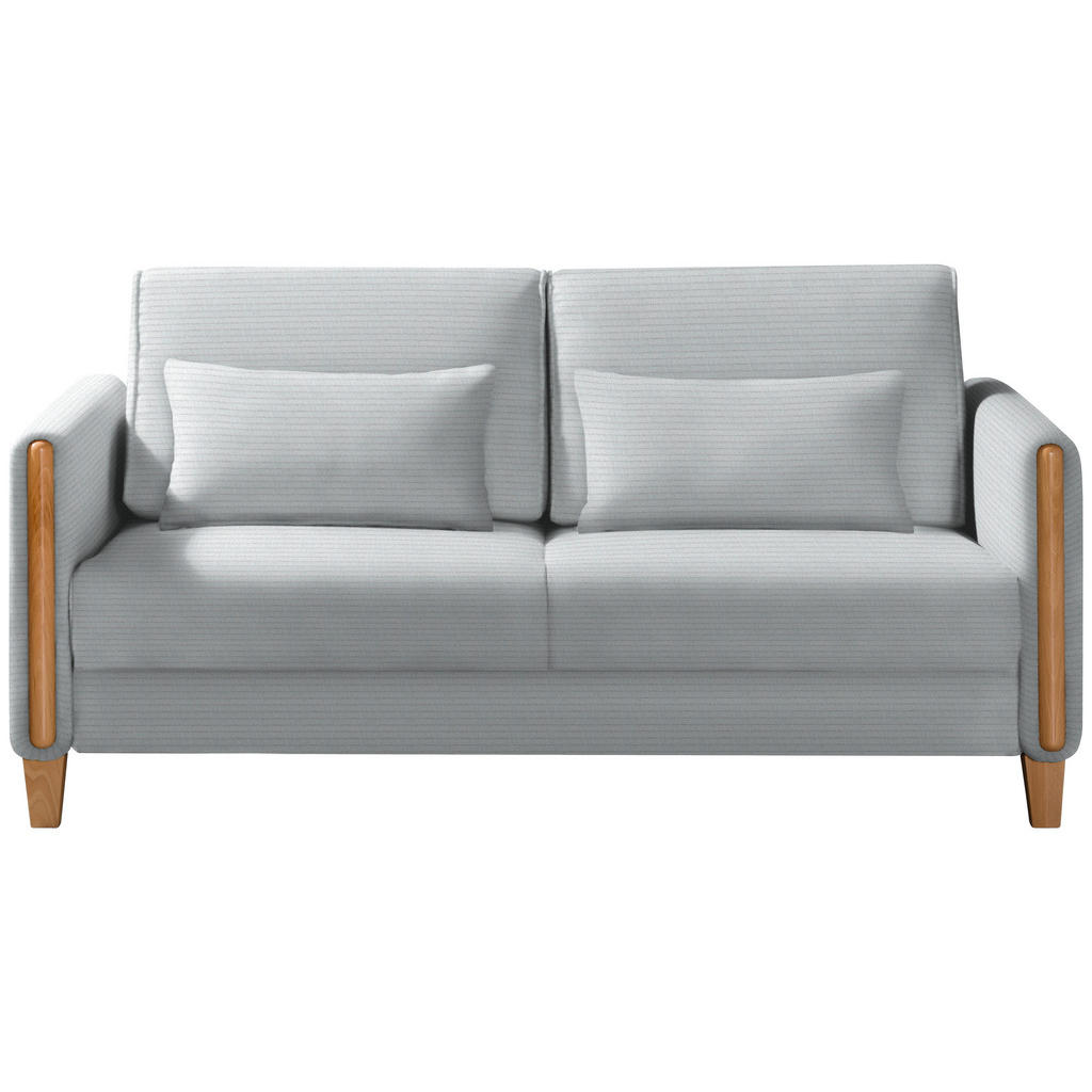 BANK MET BEDFUNCTIE, beukenkleur, lichtgrijs hout, textiel