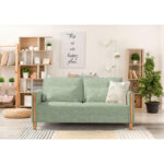 BANK MET BEDFUNCTIE, beukenkleur, lichtgroen hout, textiel thumbnail 2