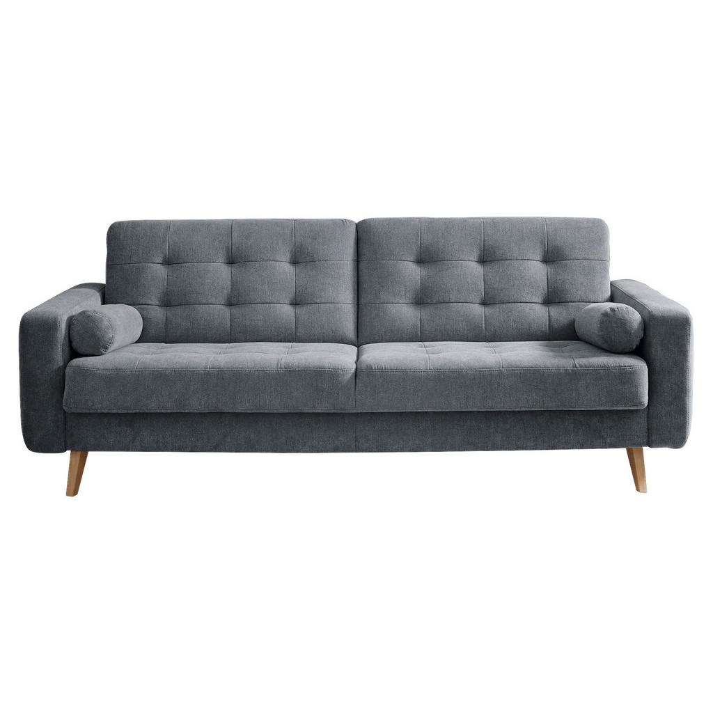 BANK MET BEDFUNCTIE, antraciet textiel, houtmateriaal