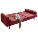 BANK MET BEDFUNCTIE, kleuren van bosvruchten, textiel, houten materiaal thumbnail 4