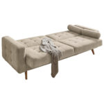 BANK MET BEDFUNCTIE, gebakken gekleurd textiel, houten materiaal thumbnail 4