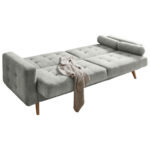 BANK MET BEDFUNCTIE, vuilbruin textiel, houten materiaal thumbnail 3
