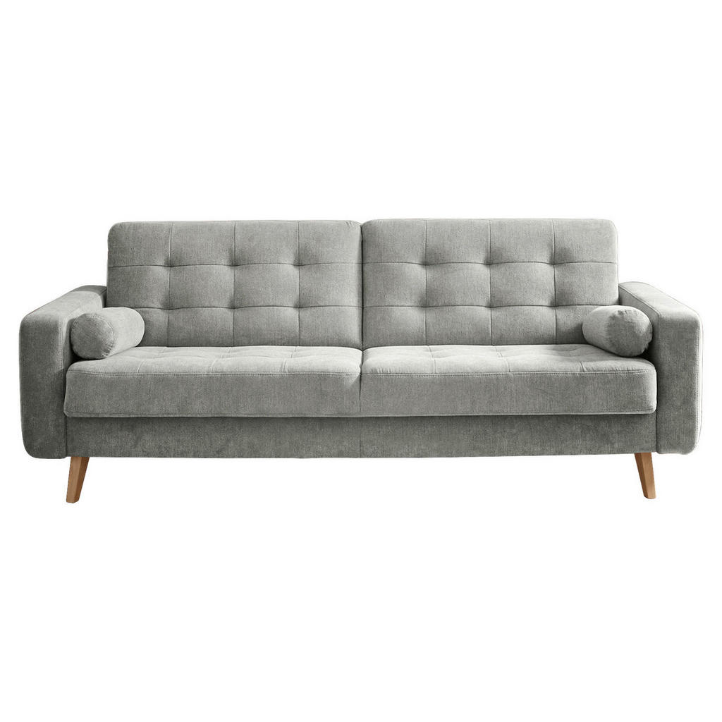 BANK MET BEDFUNCTIE, vuilbruin textiel, houten materiaal