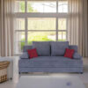 BANK MET BEDFUNCTIE, antraciet textiel, houtmateriaal