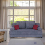 BANK MET BEDFUNCTIE, antraciet textiel, houtmateriaal thumbnail 1