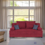 BANK MET BEDFUNCTIE, kleuren van bosvruchten, houten materiaal, textiel thumbnail 1