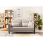 BANK MET BEDFUNCTIE, zwart, wit hout, textiel thumbnail 2