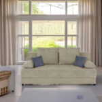 SOFA WITH BED FUNCTION, white textile, wooden material thumbnail 1
